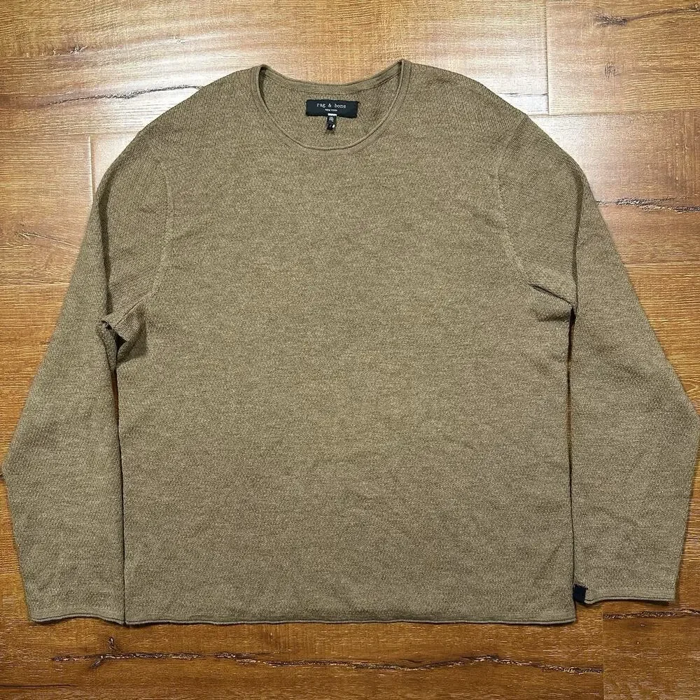Rag & Bone Sweatshirt Mens 2XL Brown Extra Fine Merino Wool Crew Neck Sweater